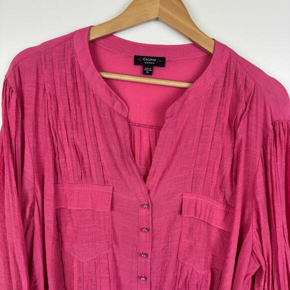 Cocomo Womens Popover Tie Front Blouse Sz‎ 3X Pink 3/4 Length Sleeves Feminine - Picture 2 of 11
